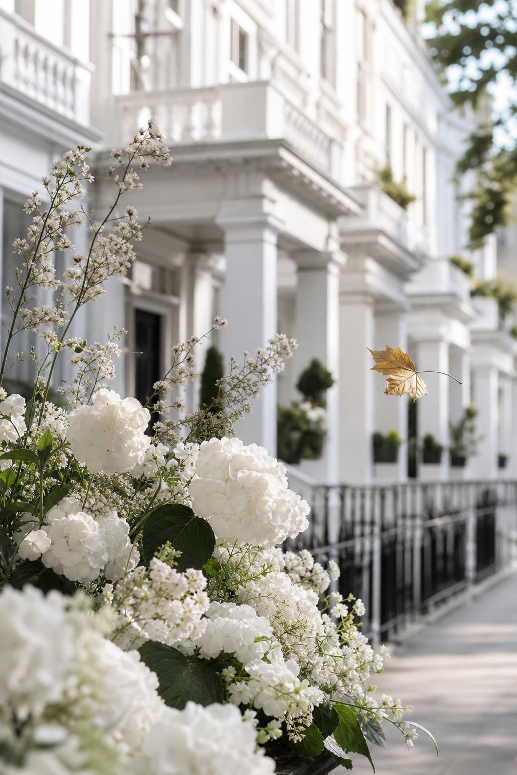 Delicate white florals on a soft ivory background
